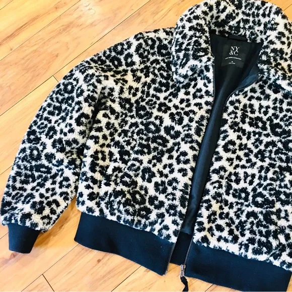 New York Company Fleece Sherpa cheetah animal print jacket coat winter m…
